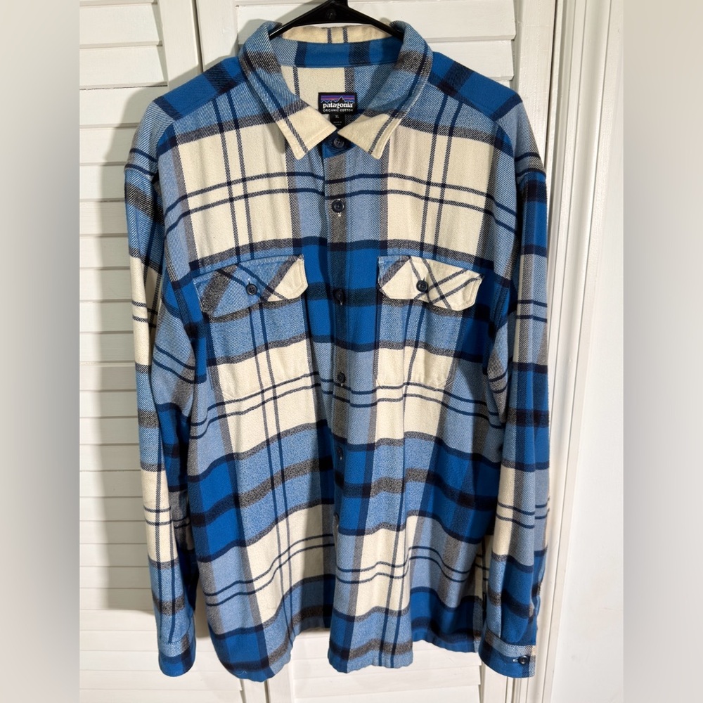 Patagonia Organic Cotton Blue and Cream Checkered Shirt
